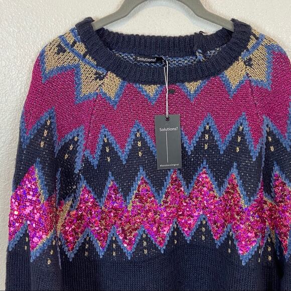 Sequin Sweater Dress Alpine Fair Isle Winter Holiday Solutions Chunky sz S - Picture 6 of 10